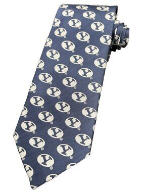 Brigham Young University BYU Cougars Men's Tie Blue Grey 49" Geometric GUC